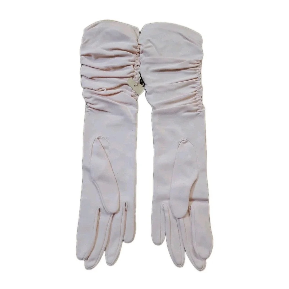 Vintage‎ Ladies Gloves 100% Nylon Light Pink Mid Arm Macys Fits 7-8